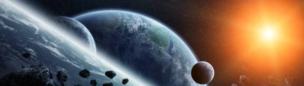 Vedere Panoramică Planetelor Din Sistemul Solar Îndepărtat Spațiu Elemente Redare — Fotografie, imagine de stoc