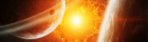 Sun Exploding Close Inhabited Planets System Rendering Elements Image Furnished — Stock Photo, Image