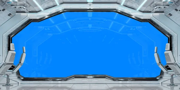 Interior Blanco Limpio Nave Espacial Con Fondo Azul Renderizado — Foto de Stock