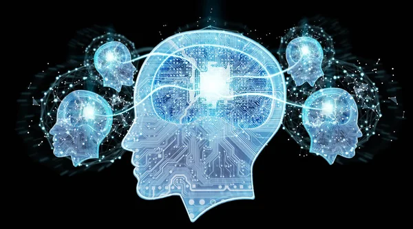 Artificial Intelligence Digital Brain Black Background Rendering — Stock Photo, Image