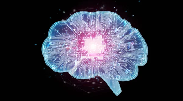 Intelligence Artificielle Dans Cerveau Numérique Sur Fond Noir Rendu — Photo