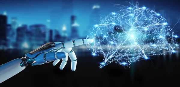 White Humanoid Hand Blurred Background Creating Artificial Intelligence Rendering — Stock Photo, Image