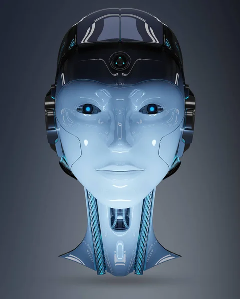 Cyborg Head Intelligenza Artificiale Isolata Sfondo Grigio Rendering — Foto Stock