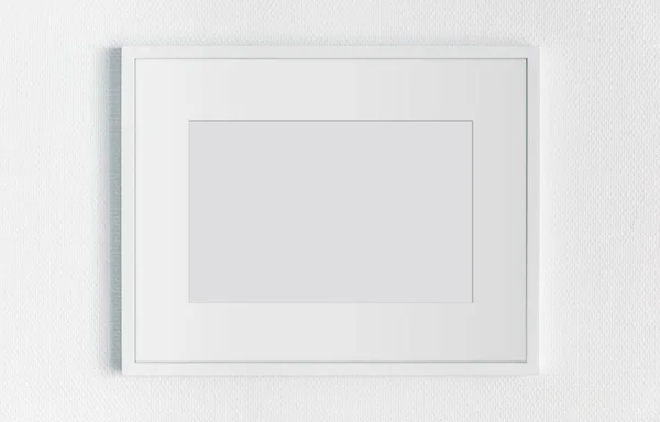 Λευκό Ορθογώνιο Πλαίσιο Οριζόντια Έναν Λευκό Τοίχο Υφή Απόδοσης Mockup — Φωτογραφία Αρχείου