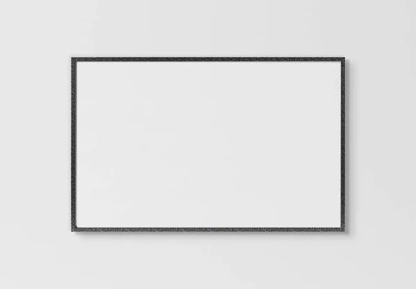 Black Rectangular Horizontal Frame Hanging White Textured Wall Mockup Rendering — Stock Photo, Image