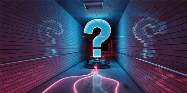 Signos Interrogación Azules Rosados Holograma Digital Renderizado Subterráneo — Foto de Stock