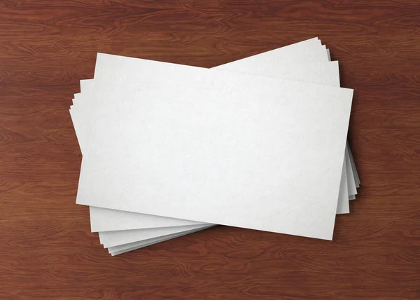 Top View White Business Card Stack Wooden Desk Rendering — Stock Photo, Image