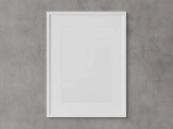 Marco Vertical Rectangular Blanco Colgado Una Maqueta Pared Texturizada Blanca — Foto de Stock