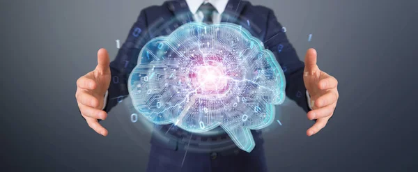 Uomo Affari Sfondo Sfocato Che Crea Intelligenza Artificiale Cervello Digitale — Foto Stock