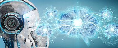 Yapay zeka bir dijital beyin 3d render oluşturma arka plan bulanık robot