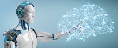 Yapay zeka 3d render oluşturma bulanık arka plan üzerinde beyaz adam insanımsı