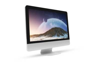 Gölge 3d render ile izole modern bilgisayar yan görünüm