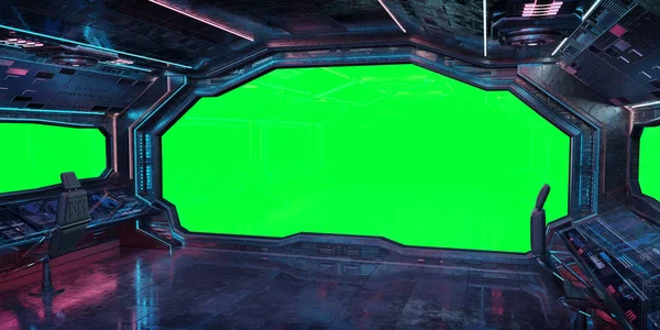 Интерьер Космического Корабля Зеленым Фоном Рендеринг — стоковое фото