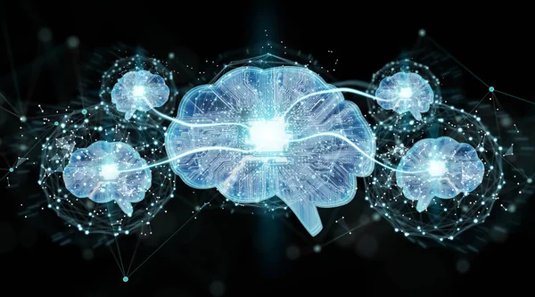 Sztuczna Inteligencja Cyfrowy Mózg Czarnym Tle Renderowania — Zdjęcie stockowe