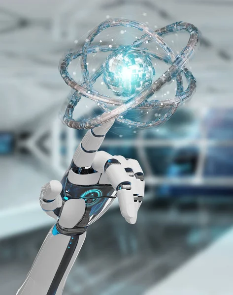 Main Robot Blanc Sur Fond Flou Créant Une Future Structure — Photo