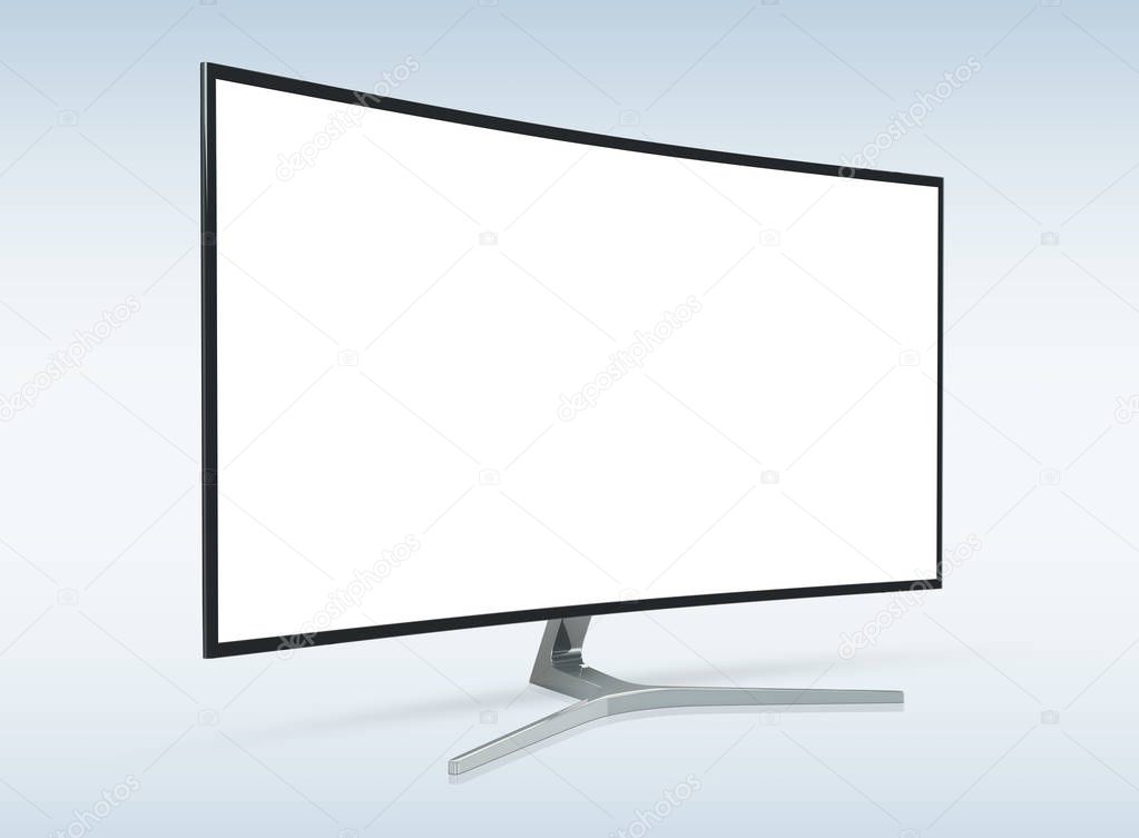 Side view of black modern curved monitor computer 3D rendering