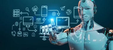 Modern cihazlarla arabirimi sistem kontrol bulanık arka plan üzerinde beyaz insanımsı