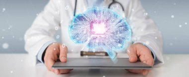 Yapay zeka arabirimi 3d render oluşturma arka plan bulanık doktor