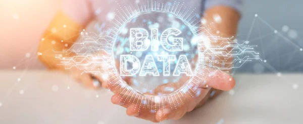 Uomo Affari Sfondo Sfocato Utilizzando Rendering Ologramma Digitale Big Data — Foto Stock