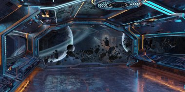 Grunge uzay gemisi Mavi ve turuncu iç uzak sistem 3d işleme öğeleri Nasa tarafından döşenmiş bu görüntünün üzerinde manzaralı