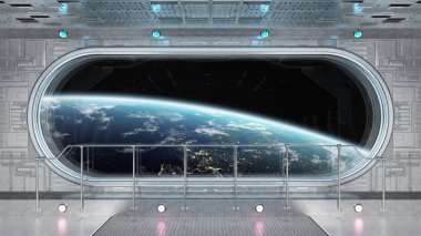 Pencere iç gezegende manzaralı yuvarlak beyaz teknik uzay Earth 3d işleme öğeleri Nasa tarafından döşenmiş bu görüntünün