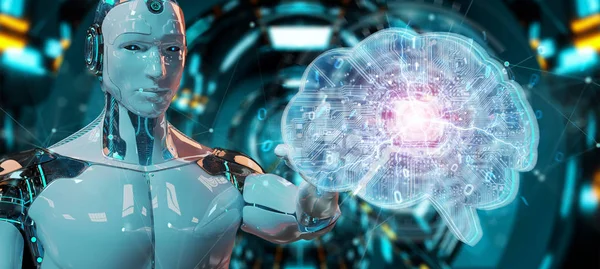 Ρομπότ Θολή Φόντο Δημιουργία Τεχνητής Νοημοσύνης Έναν Ψηφιακό Εγκέφαλο Rendering — Φωτογραφία Αρχείου