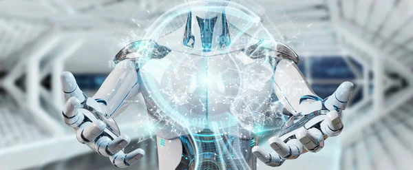 Cyborg Maschio Bianco Sfondo Sfocato Creando Intelligenza Artificiale Rendering — Foto Stock