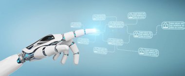 Kesmek ve özel siber veriler erişme bulanık arka plan üzerinde beyaz robot