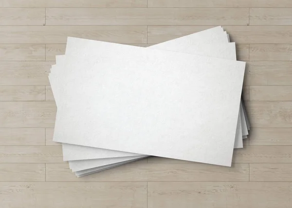 Top View White Business Card Stack Wooden Desk Rendering — Stock Photo, Image