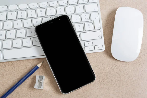 Modern Smartphone Keyboard Desktop Interior — Stock Photo, Image