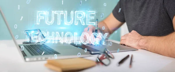 Graphic Designer Blurred Background Using Future Technology Text Interface Rendering — Stock Photo, Image