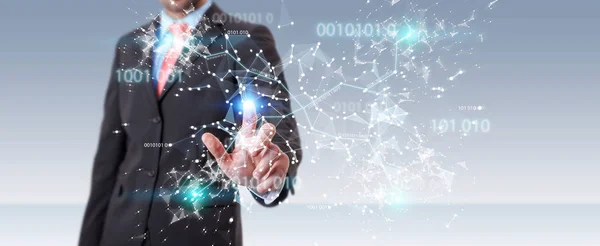 Businessman Blurred Background Using Digital Binary Code Connection Network Rendering — Stock Photo, Image