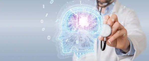 Doctor Blurred Background Creating Artificial Intelligence Interface Rendering — Stock Photo, Image