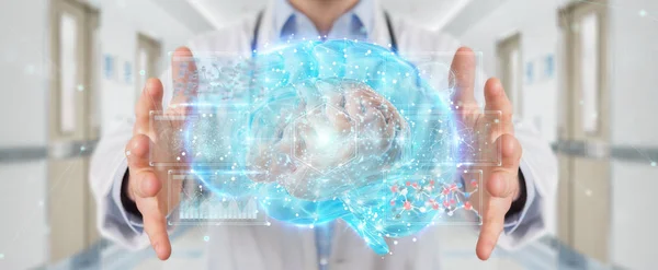 Doctor Blurred Background Using Digital Brain Scan Hologram Rendering — Stock Photo, Image