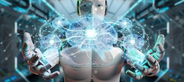 Yapay zeka bir dijital beyin 3d render oluşturma arka plan bulanık robot