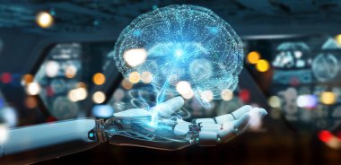 Yapay zeka 3d render oluşturma bulanık arka plan üzerinde beyaz adam insanımsı