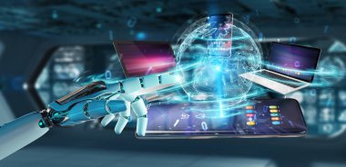 Modern cihazlar robot el 3d render birbirine bağlı