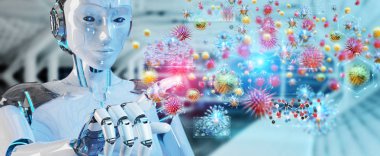 Cyborg oluşturma ve çözümleme salacak 3d render arka plan bulanık üzerinde