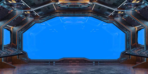 Grunge Διαστημόπλοιο Εσωτερικό Μπλε Φόντο Rendering — Φωτογραφία Αρχείου