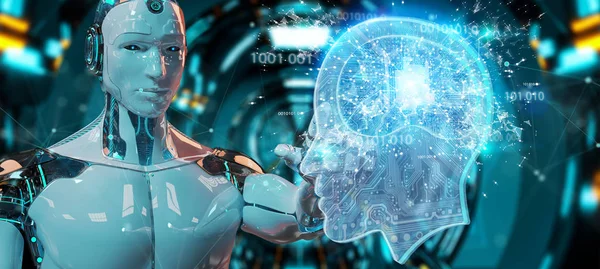 Cyborg Θολή Φόντο Δημιουργία Τεχνητής Νοημοσύνης Rendering — Φωτογραφία Αρχείου