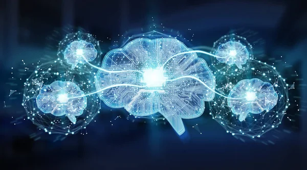 Τεχνητή Νοημοσύνη Ένα Ψηφιακό Εγκέφαλο Διακομιστή Μπλε Φόντο Rendering — Φωτογραφία Αρχείου