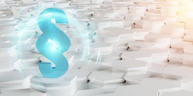 Beyaz mavi soyut hukuk simgesi altıgenler 3d render arka plan
