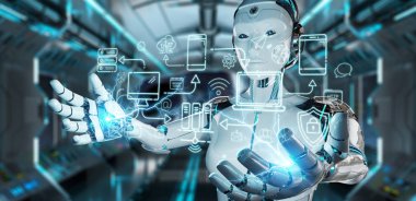 Modern cihazlarla arabirimi sistem kontrol bulanık arka plan üzerinde beyaz insanımsı