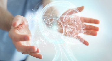 İşadamı dijital yapay zeka arabirimi 3d rendering kullanarak arka plan bulanık üzerinde