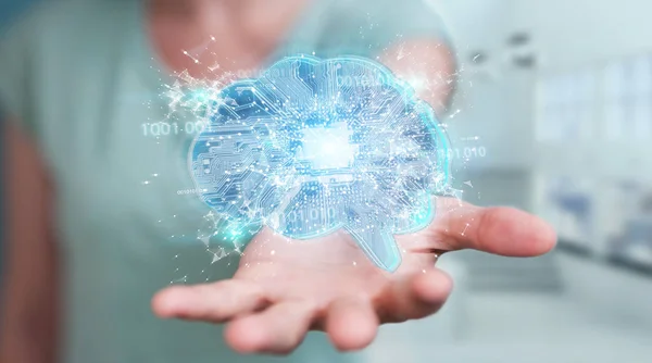 Бізнес Леді Розмитому Фоні Створення Штучного Інтелекту Цифровому Рендерингу Мозку — стокове фото