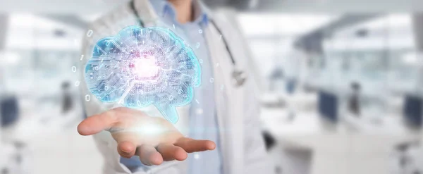 Docteur Sur Fond Flou Créant Une Interface Intelligence Artificielle Rendu — Photo