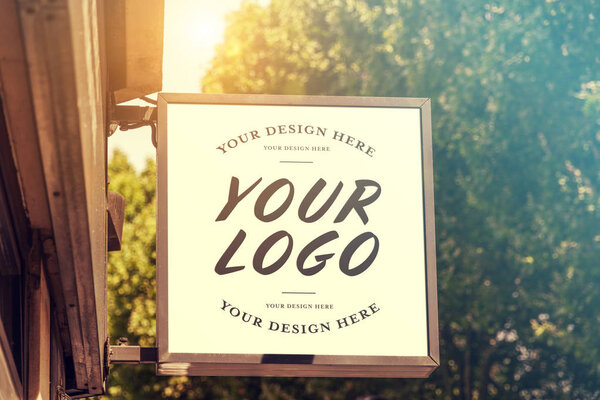 Store brand sign mockup in street