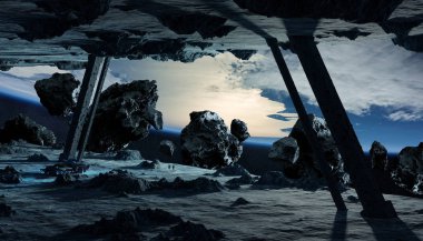 Astronotlar uzay 3d render elemanları Nasa tarafından döşenmiş bu görüntünün büyük bir asteroit uzay gemisi keşfetmek