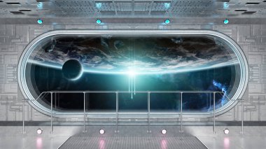 Pencere iç gezegende manzaralı yuvarlak beyaz teknik uzay Earth 3d işleme öğeleri Nasa tarafından döşenmiş bu görüntünün