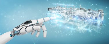 Cyborg tel kafes sanal 3d dijital projeksiyon bir Engine kullanarak arka plan bulanık üzerinde